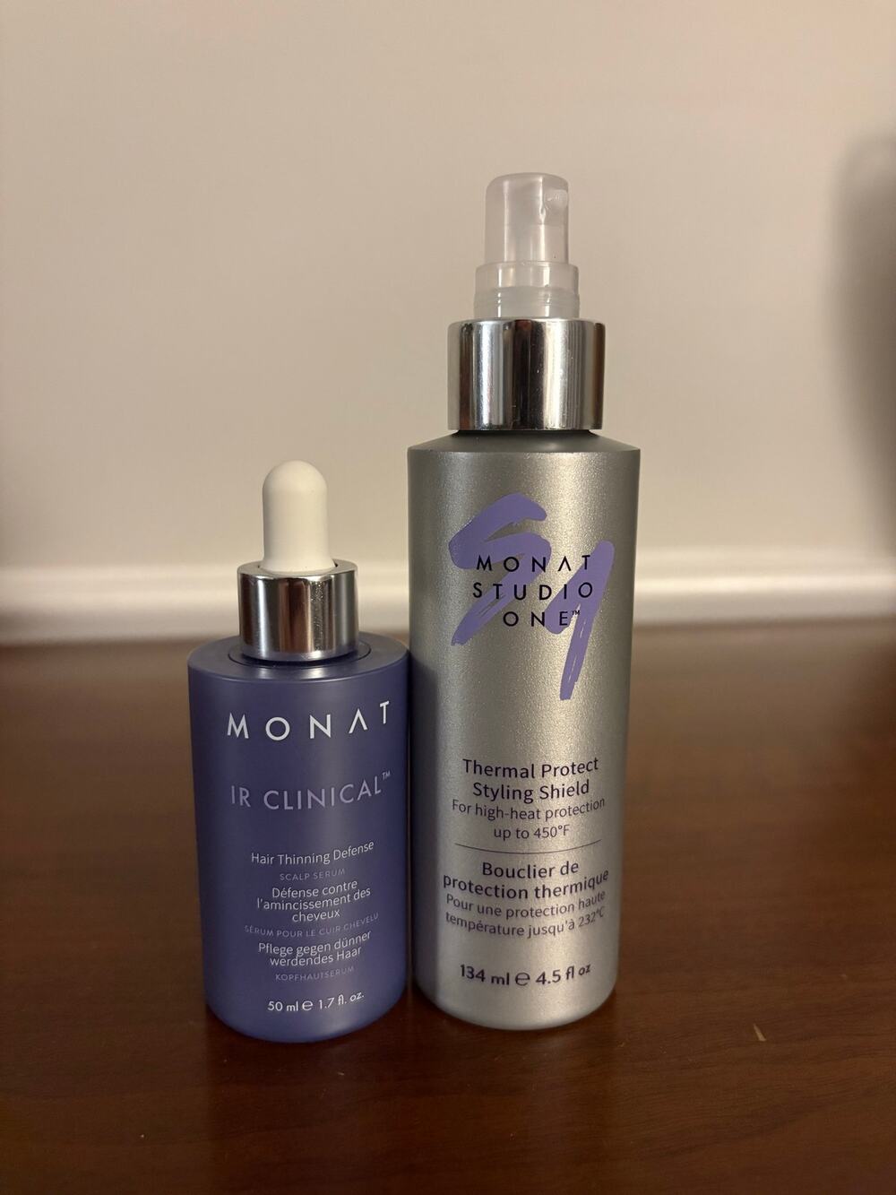 Monat Thermal Protectant Styling Shield and IR Clinical Hair Thinning Defense